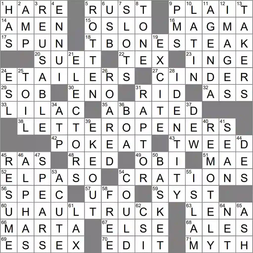 LA Times Crossword clues with answer box