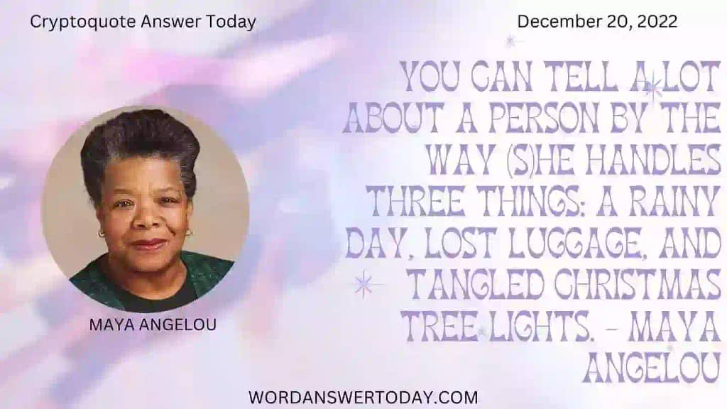 cryptoquote answer december 20, 2022 and the writer of the answered quote name was Maya Angelou
